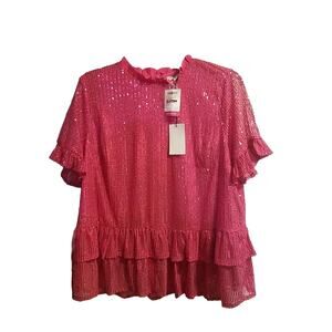 NWT Andree by Unit Pink Sequined Ruffled Women’s Top 1X